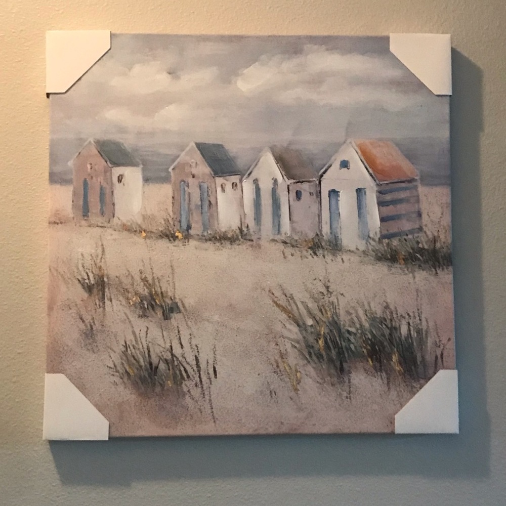 Beach House  Scene Mounted Cavas Oil Painting on Print NWT